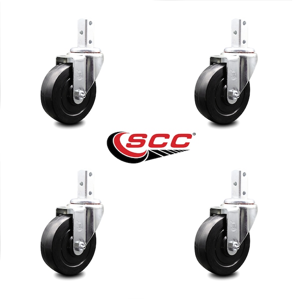 4 Inch Soft Rubber Wheel Swivel 7/8 Inch Square Stem Caster Set